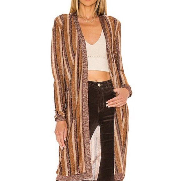 L'Agence Lightweight Berkeley Striped Long Sleeve Wrap Cardigan Khaki Multi NWT